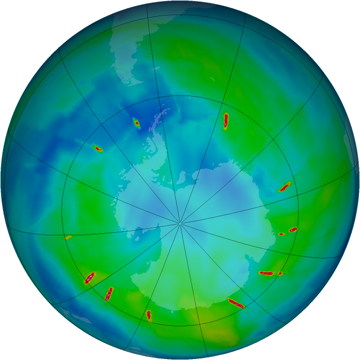 Antarctic ozone map for 22 April 2010